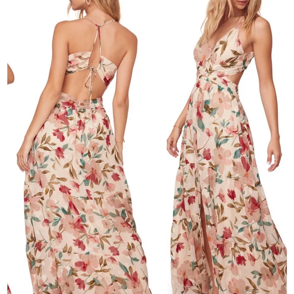 Astr Backless Floral Maxi Dress - Pink and Green